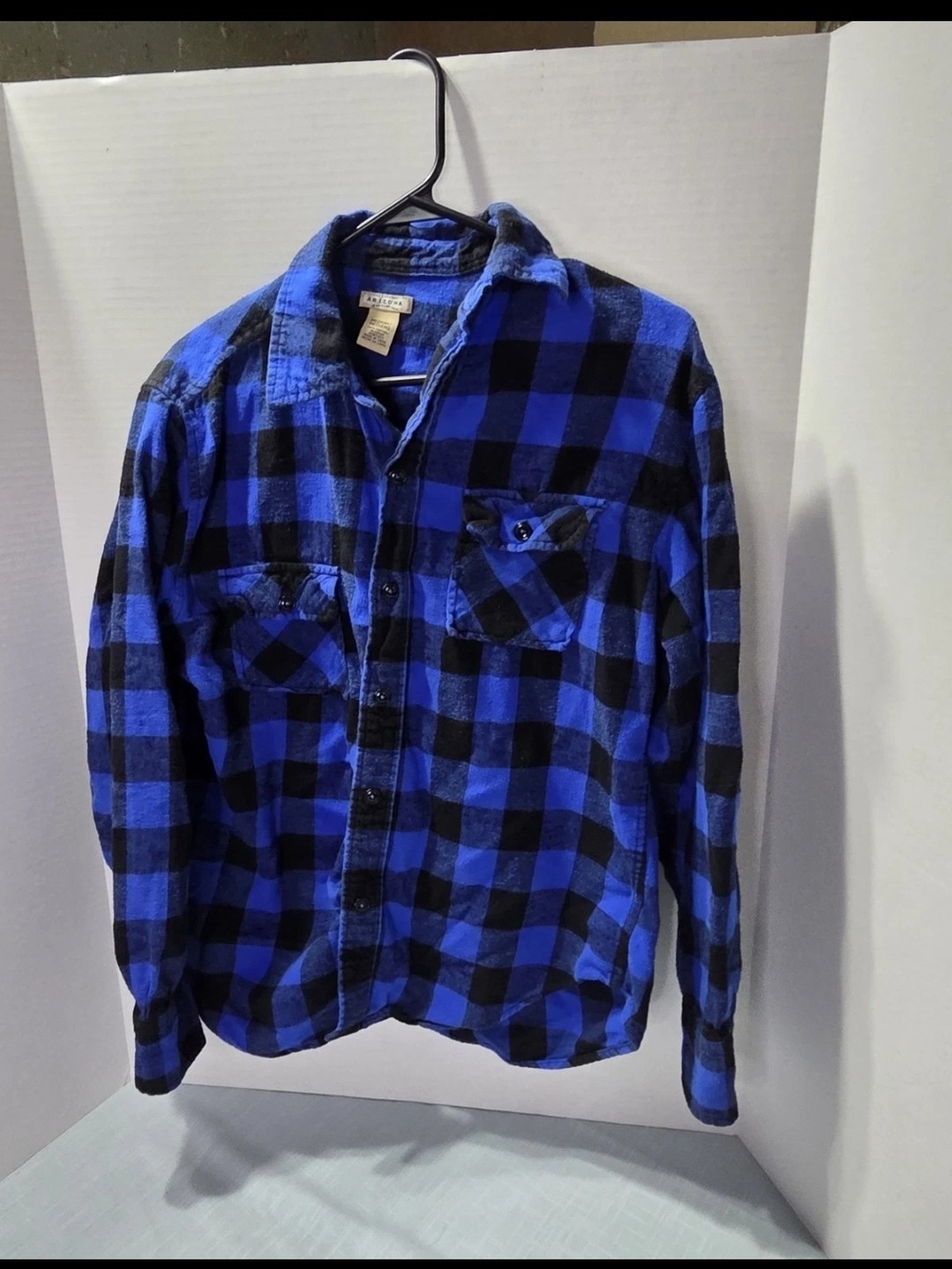 Womens Blue and Black Plaid Button-Up Flannel Shirt